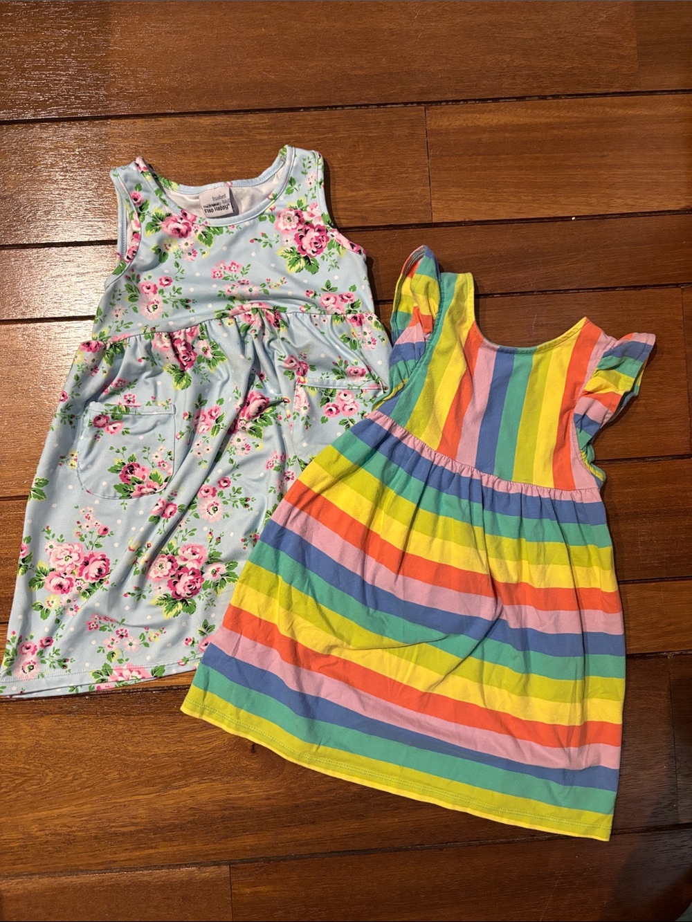 Bundle of Girls Summer Dresses Floral and Rainbow Size 4